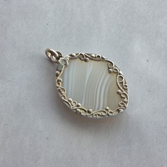 Jay King DTR Sterling Silver 925 Lace Agate Pendant Fasceted Stone New Signed - Picture 8 of 11